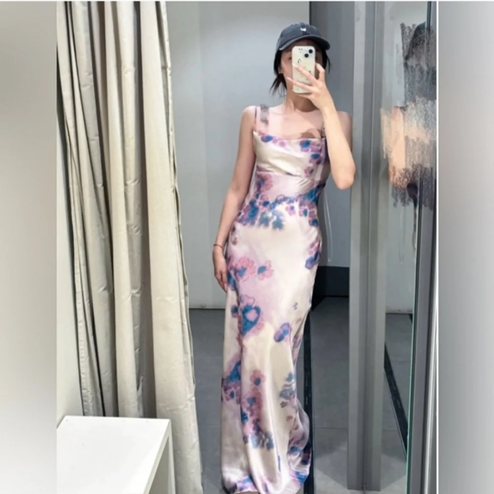 ZARA NEW LONG SATIN DRESS WITH OPEN BACK Size S
